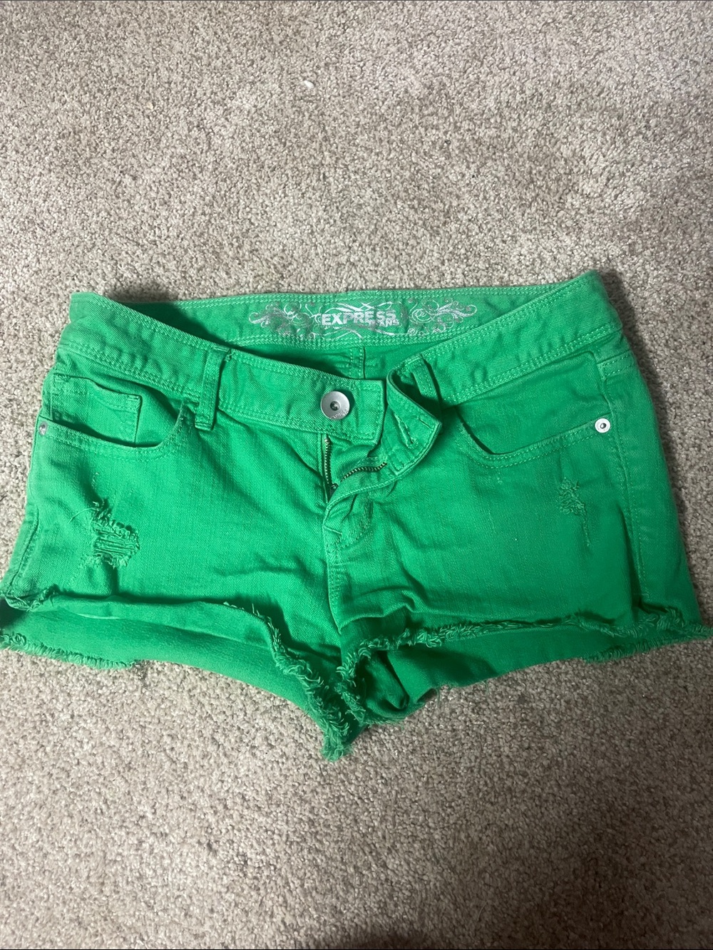 Express Bright Green Denim Cutoff Shorts - Women's